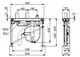 Schematische Darstellung eines montierbaren Elements für eine Wasserarmatur, mit technischen Maßen und Anschlüssen, hergestellt von HANSA.